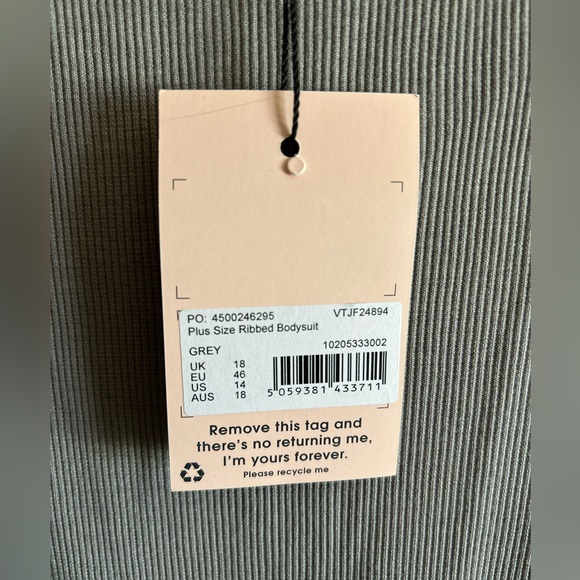 MISSGUIDED PLUS RIBBED BODYSUIT IN GRAY US 14 NWT - Picture 5 of 7